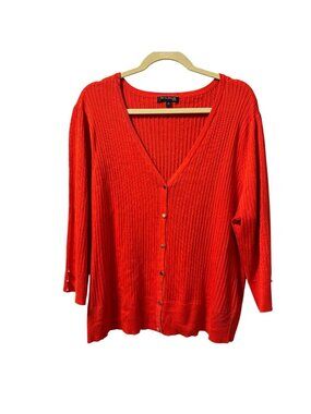 Tint & Shadow Womans Ribbed V-Neck Cardigan With Gold Buttons Sz  3X
